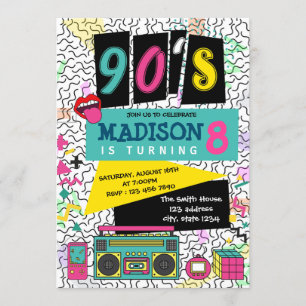 Cute 90s themagefeestuitnodiging kaart