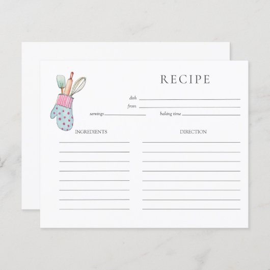 Cute à l'aquarelle Carte Recette (Devant / Derrière)