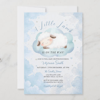 Cute A Little Lamb Baby Shower Blue Cloud Theme Kaart