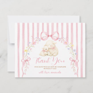 Cute A little lamb baby shower Pink Bow Gingham Bedankkaart