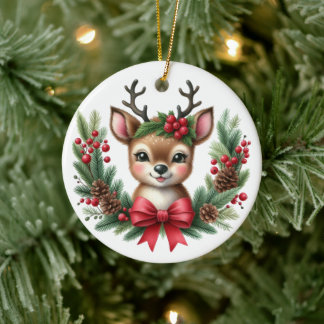 Cute aangepaste herten Kerstkrans Keramisch Ornament