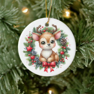 Cute aangepaste herten Kerstkrans Keramisch Ornament