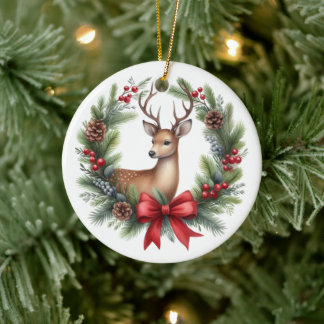 Cute aangepaste herten Kerstkrans Keramisch Ornament