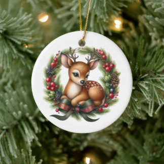 Cute aangepaste herten Kerstkrans Keramisch Ornament