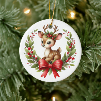 Cute aangepaste herten Kerstkrans Keramisch Ornament