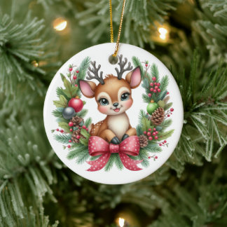 Cute aangepaste herten Kerstkrans Keramisch Ornament