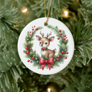 Cute aangepaste herten Kerstkrans Keramisch Ornament