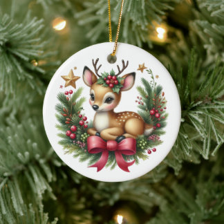 Cute aangepaste herten Kerstkrans Keramisch Ornament