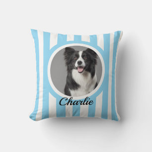 Cute Aangepaste huisdier foto & naam Blauw Witte S Kussen