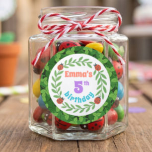 Cute Aangepaste Lieveheersbeestje & Blad 5e Verjaa Ronde Sticker