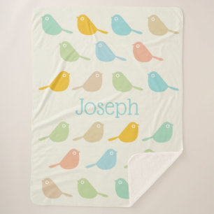 Cute Aangepaste Vogels in Pastelkleuren Jongens Sherpa Deken