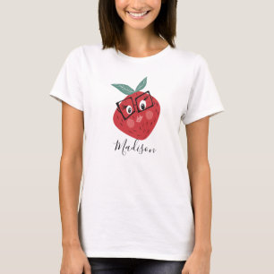 Cute Aardbei Cartoon Hand Getekende Naam T-shirt