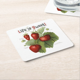 Cute aardbeirassen Life is Sweet Vierkante Kartonnen Onderzetter