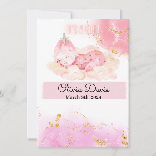 Cute aardbery baby "Het is een meisje" aankondigin Aankondiging (Voorkant)