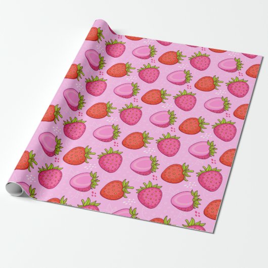 Cute aardbery cadeaupapier (Uitgerold)