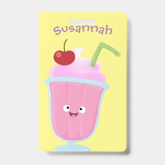 Cute aardbery ice crème sundae cartoon badge (Front)