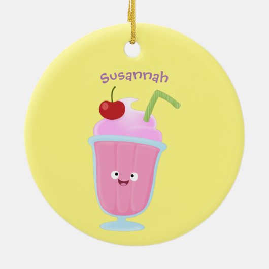 Cute aardbery ice crème sundae cartoon keramisch ornament (Achterkant)