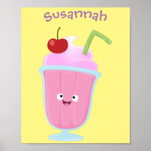 Cute aardbery ice crème sundae cartoon poster