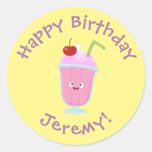 Cute aardbery ice crème sundae cartoon ronde sticker