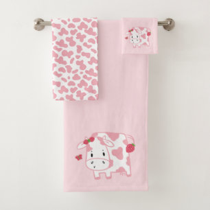 Cute Aardbery Koe and Spots Pattern Bad Handdoek