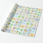 Cute ABC Animal Alphabet Pattern met Voornaam Cadeaupapier (Uitgerold)