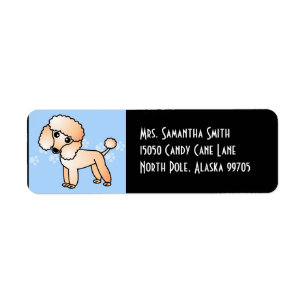 Cute Abriot Poodle Cartoon Blue Etiket