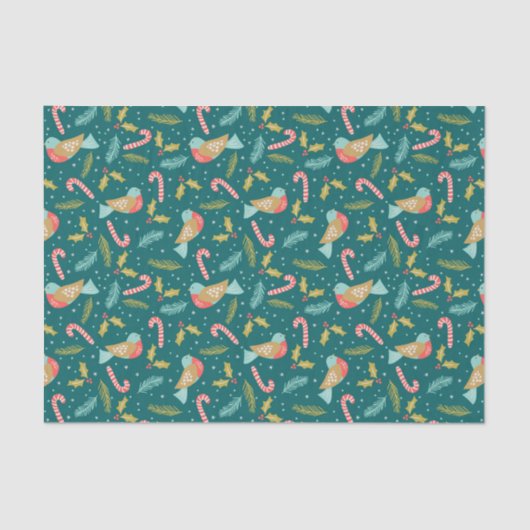 Cute Abstract Christmas Bird w/ Candy Cane Pattern Tissuepapier (Voorkant)