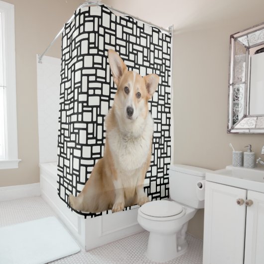 Cute Abstract Corgi Pattern Douchegordijn (In situ)