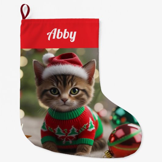 Cute Abyssinian Cat Christmas Personalized    Grote Kerstsok (Voorkant)