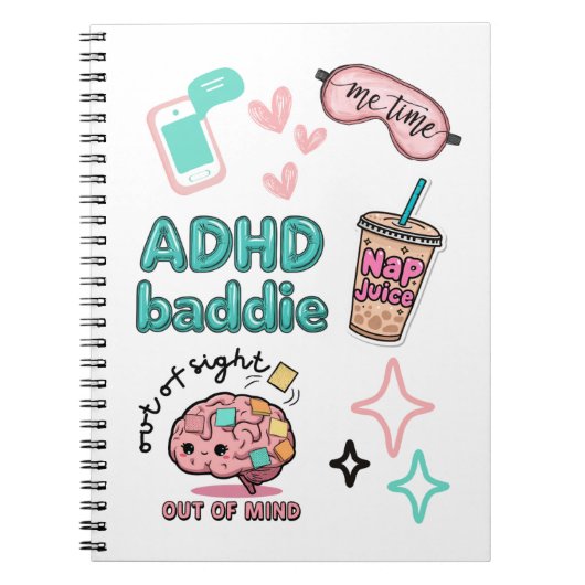Cute ADHD Baddie Notebook Notitieboek (Voorkant)