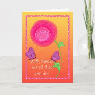 Cute Admin Pro Flowers Butterflies Pink Oranje Bedankkaart