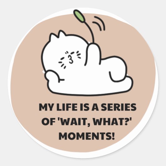 Cute Aesthetic Cat Sticker - Relatable "Wait, What (Voorkant)