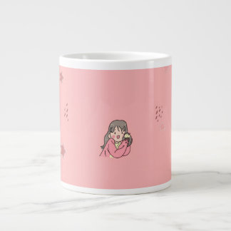 Cute Aesthetic Girl Illustration Pink Coffee Mug Extra Grote Beker