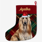 Cute Afghan Hound Dog Holiday Plaid Personalized Grote Kerstsok (Achterkant)