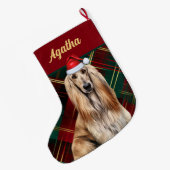 Cute Afghan Hound Dog Holiday Plaid Personalized Grote Kerstsok (Achterkant (Hangend))