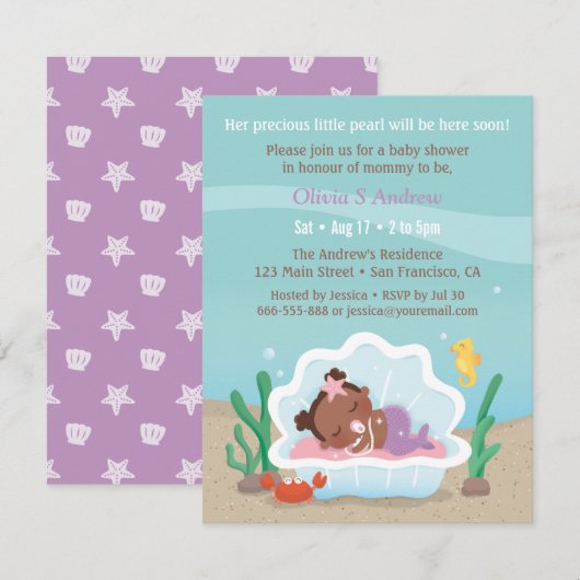 Cute Africaine Sirène Baby Shower Invitations (Devant / Derrière)