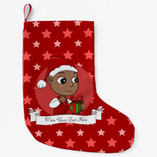 Cute African American baby met een Santa hat Kleine Kerstsok