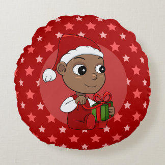 Cute African American baby met een Santa hat Rond Kussen