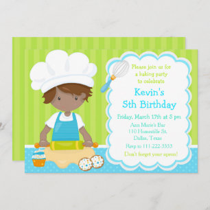 Cute African American Boy Baking Birthday Party Kaart