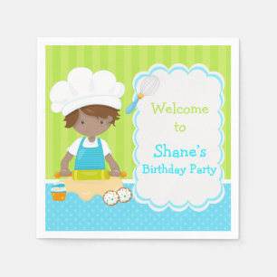 Cute African American Boy Baking Birthday Party Servet