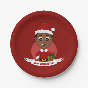 Cute African American Christmas boy cartoon Papieren Bordje