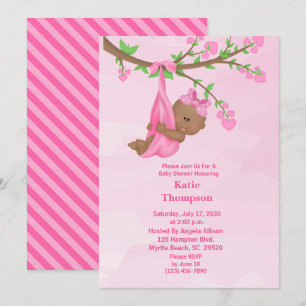 Cute African American Girl Baby shower Invitation Kaart