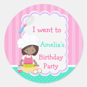 Cute African American Girl Baking Birthday Party Ronde Sticker