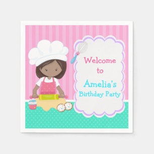 Cute African American Girl Baking Birthday Party Servet