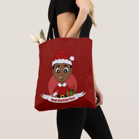 Cute African American Kerstboy cartoon Draagtas (Dichtbij)