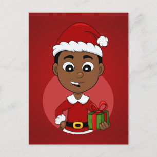 Cute African American Kerstboy cartoon Feestdagenkaart
