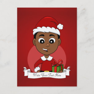 Cute African American Kerstboy cartoon Feestdagenkaart