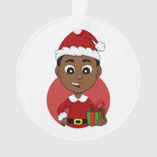 Cute African American Kerstboy cartoon Ornament