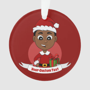 Cute African American Kerstboy cartoon Ornament