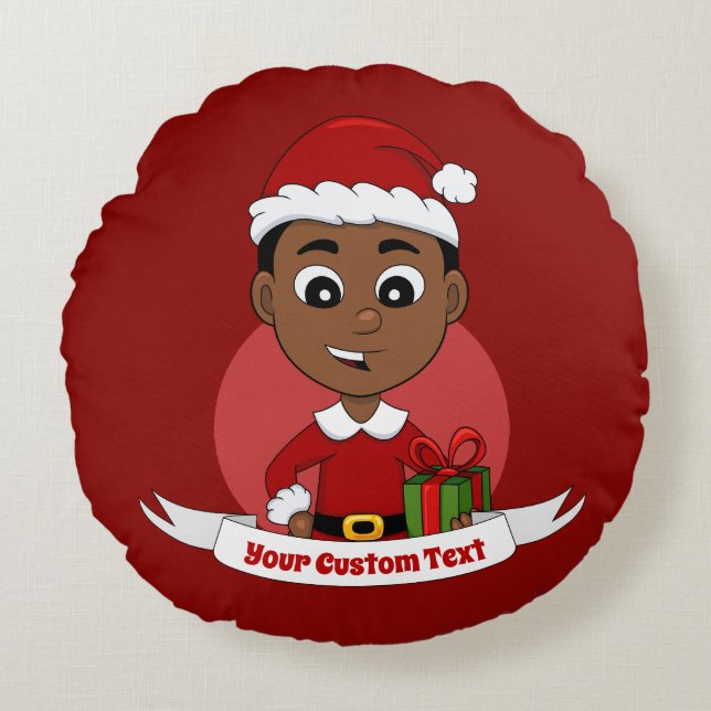 Cute African American Kerstboy cartoon Rond Kussen (Voorkant)